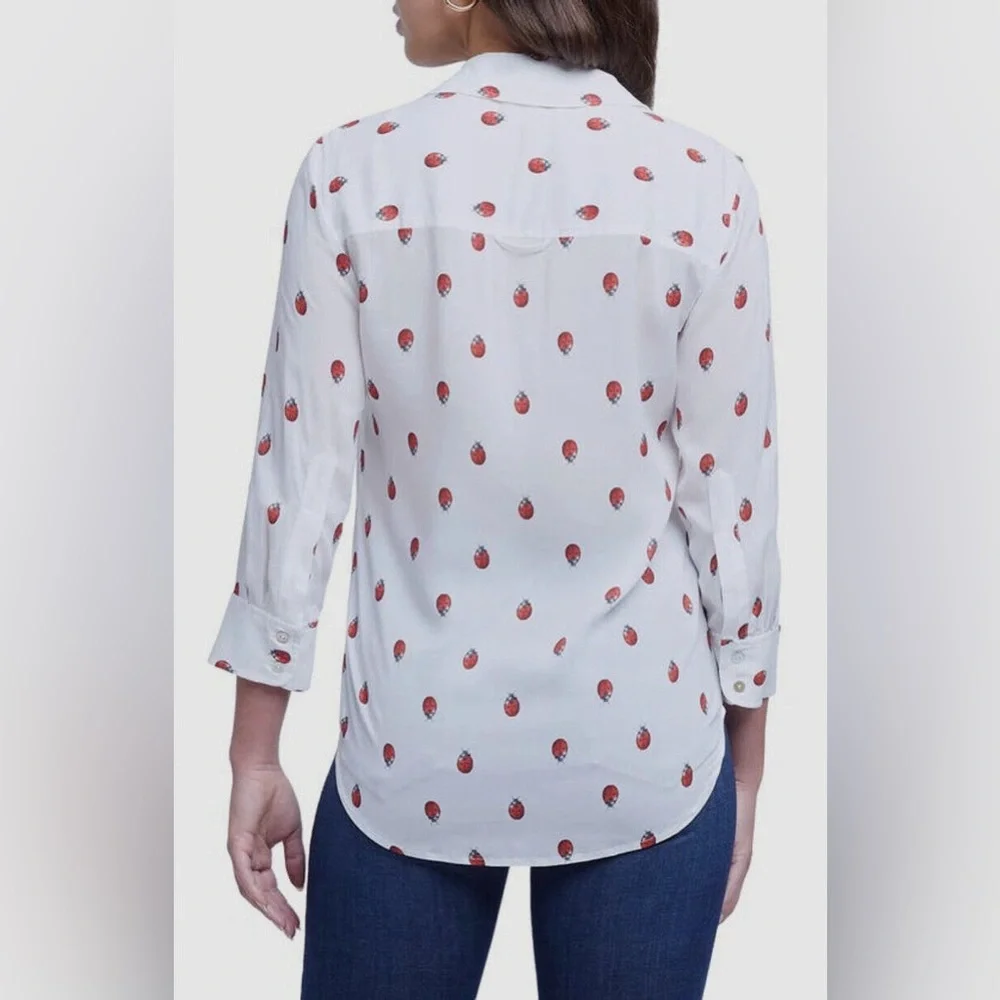 NWT L'Agence White Camille Ladybug Print Button-Up Shirt Size S - Picture 2 of 16